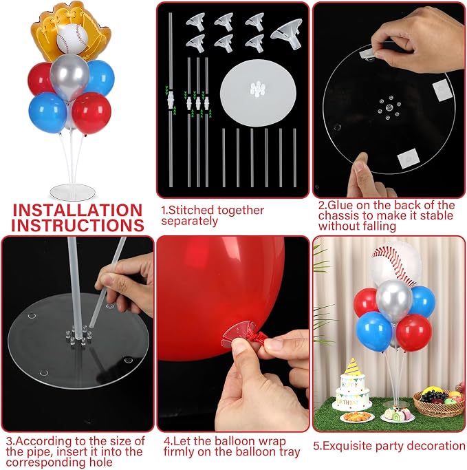 4 Sets Baseball Party Balloons Stand Kit with Baseball Glove Foil Balloons Sport Themed Party Ball Balloon Centerpiece for Tables for Game Sports Birthday Baby Shower Decoration