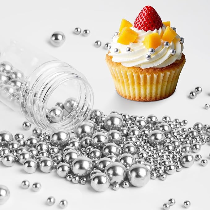 Silver Pearl Sprinkles,Edible Pearl Sugar Sprinkle for Cake Decorating,130g/4.58oz Mix Size,Festival Baking Edible Cake Decorations,Cupcake Toppers,Cookie Decorating Donuts Ice Cream Toppings,Wedding Birthday Party Supplies