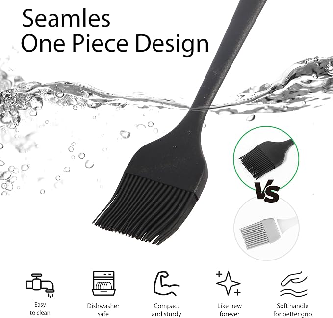 Silicone Basting Pastry Brush, Heat Resistant Cooking Brush for Oil and Sauce. BPA Free and Dishwasher Safe (2 Pcs).