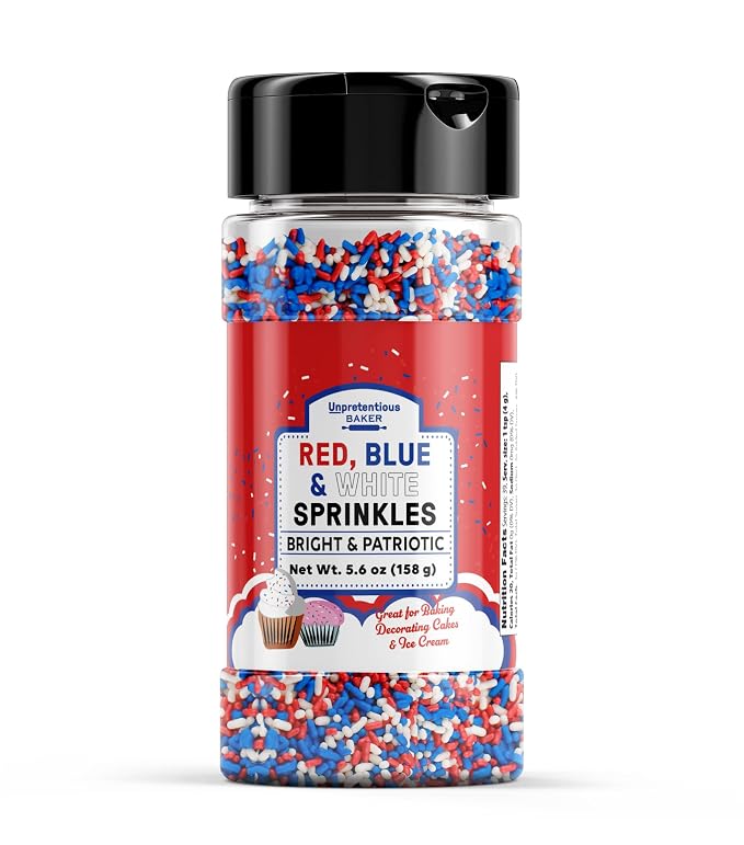 Unpretentious Red, White & Blue Sprinkles (1 Cup), Patriotic Jimmies, Decorative Dessert Topping