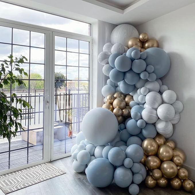 Voircoloria 130pcs Dusty Blue Balloons Different Sizes 18" 12" 10" 5" Slate Blue Balloons for Boys Girls Baby Shower Wedding Anniversary Graduation Engagements Birthday Party Decorations