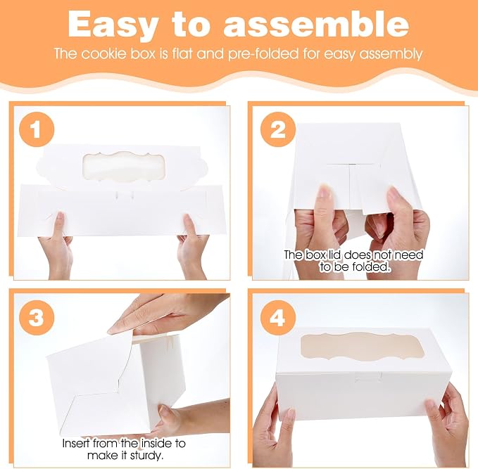 30Pcs White Bakery Boxes with Window 9x4x3.5 Inch Cookie Boxes for Roll Cakes, Desserts, Muffins, Donuts, Candies, and Pastries, Perfect for Weddings, Parties, and Gifts