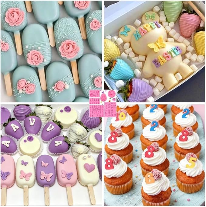 Letter Silicone Molds Alphabet Mold for Chocolate,6 Pcs Letter Number Flowers Butterfly Heart Shaped Fondant Molds for Making Strawberries,Candy,Gummy Cake Decorating