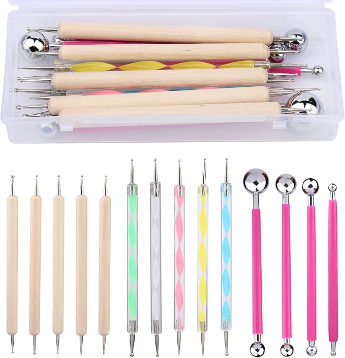 14 PCS Dotting Tools Ball Styluses with Box, Dotting Tools Set Rock Painting, Ball End Dot Art Tools, Embossing Tools, Pottery Clay Modeling Embossing Nail Art