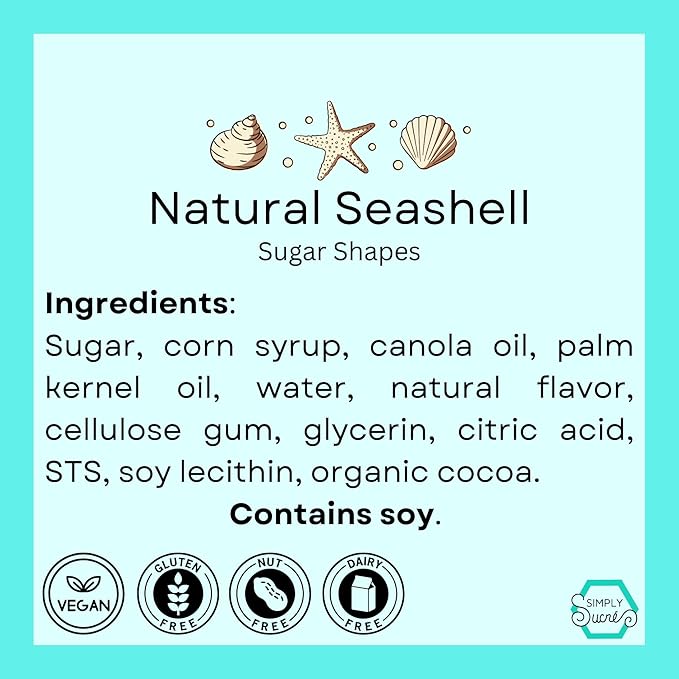 15 Dye Free Seashell Edible Cake Decorations, Vegan, Gluten-Free, Edible Cake Toppers for Cupcakes, Cookies & Desserts, by Simply Sucré (30 Pieces (Bulk Box), Natural)