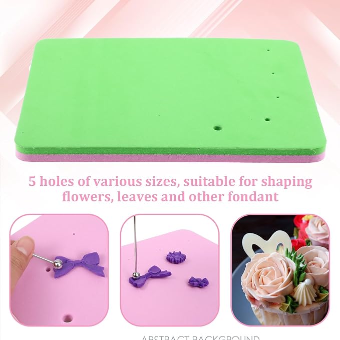 Polymer Clay Mat with 5 Holes, Fondant Paste Cake Foam Pad Mat Rectangular Flower Drying Mats Clay Modelling Tools Crafts Mats for Sugarcraft Cakes Decoration Painting