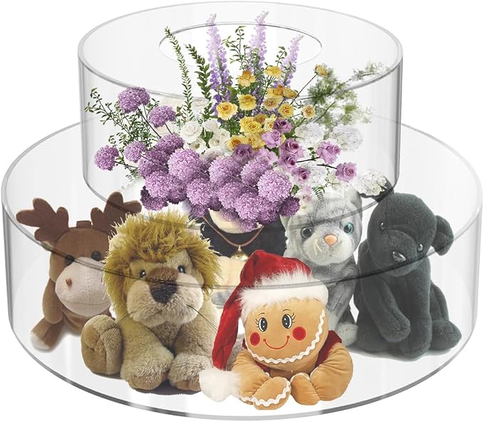 2 PCS Acrylic Clear Cake Stand Round 8 Inch 12 Inch Cake Display Stand with Lid Fillable Tier Cylinder Box for Wedding Birthday Baby Shower Party (8" & 12")