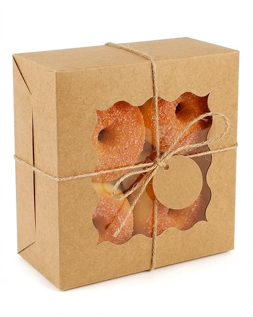 Bakepacker 240pcs Brown Cookie Boxes 6x6x3 inches Easy Assemble Macaroon Pastry Boxes Bakery Boxes with Window for Bakery