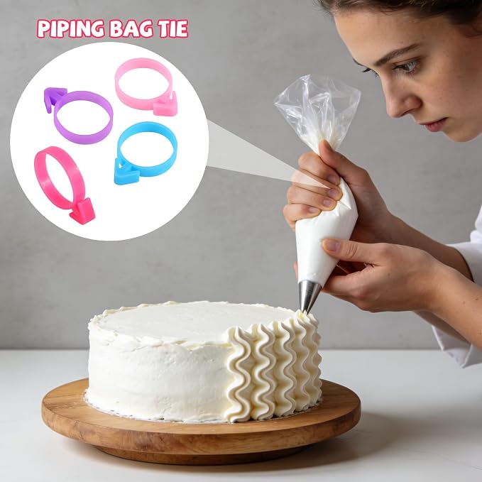 60pcs Pastry Bag Ties, Reusable Silicone Piping Bag Clips for Baking Decorating Icing Bags Seals for Cupcakes Cookies Pastry Supplies (4 Colors)