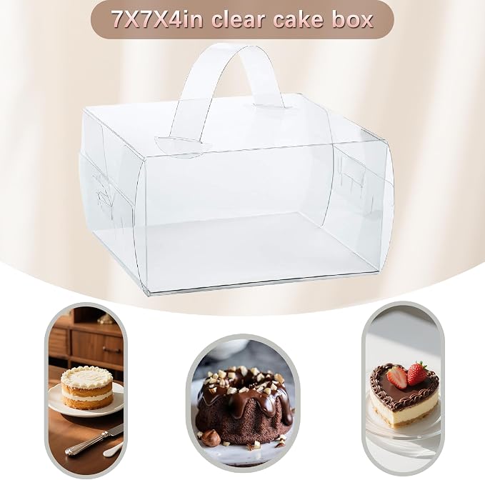 7 x 7 x 4 Inches Clear Cake Boxes with Handles, 20 Pcs 5inch 6inch Transparent Bakery Boxes,Clear gift boxes for 4-6 Inch Bundt Cake, Pie, Bakery