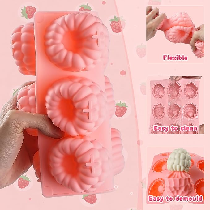 2Pcs Silicone Raspberry Mousse Molds for Mousse Cake, 9-Cavity Raspberry Fruit Molds Silicone for Mousse, Candy, Jelly