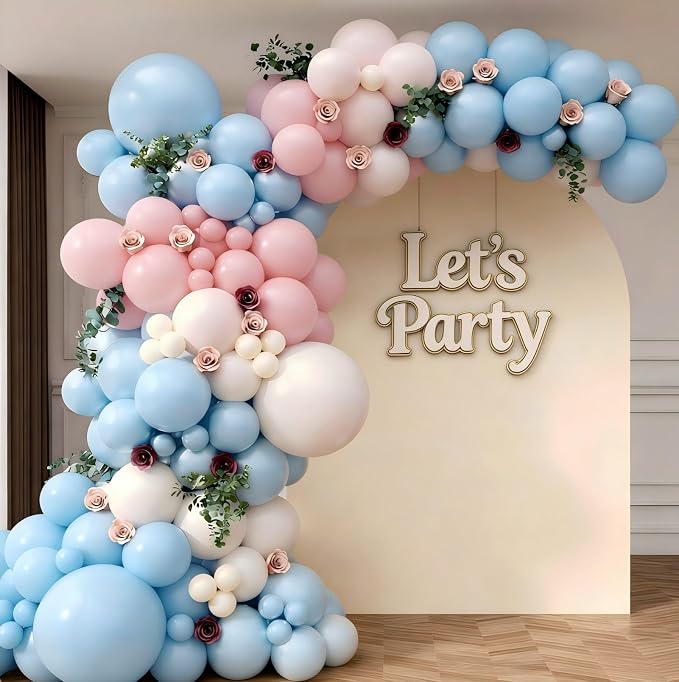 Pink and Blue Balloon Garland Arch Kit 143Pcs Pink White Blue Latex Balloons for Boys Girls Gender Reveal Birthday Party Decoration
