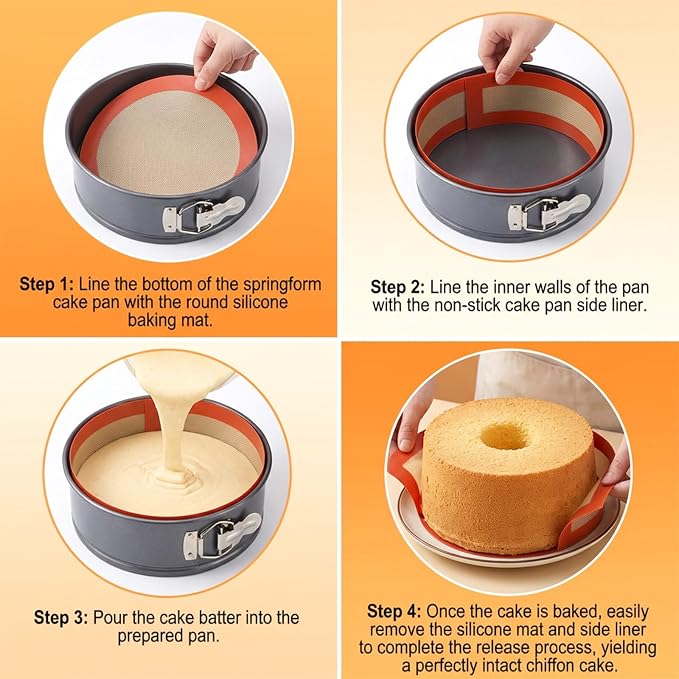 2 Pack Silicone Baking Mat for Springform Pan 9 Inch, Non Stick Reusable Cheesecake Pan Protector, Prevents Sticking to Bottom and Sides, Easy Clean Non Stick Liner