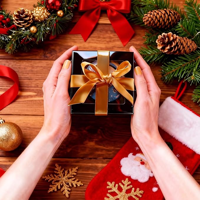 Frantis 24 Pack Black Gift Boxes with Window, 4x4x2 Inch Soap Boxes for Packaging, Small Favor Treat Boxes for Cookies, Candy, Handmade Soap, Wedding Party Favors with Gold Ribbon