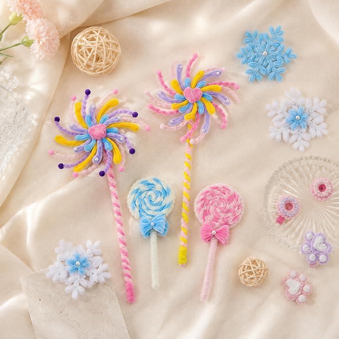 LENYNAL 500 Pcs Pipe Cleaners Bulk Craft, 10 Colors Pastel Pipe Cleaner Flower Kit, Glue-Free & Safe for Kids, Step-by-Step Tutorial, Chenille Stems for Flower Making