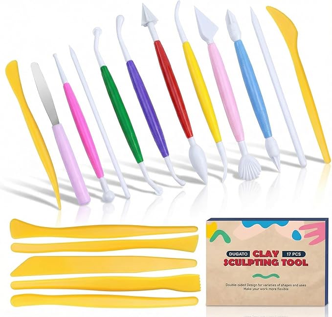 DUGATO Clay Sculpting Tools, 17 pc Double-Sided Modeling Set | Plastic Pottery Tools for Polymer Clay, Fondant, Cake Decorating & DIY Crafts, Dual-Ended Shaping Tips