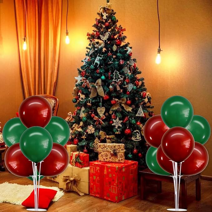 TONIFUL 4 Set Christmas Theme Wine Red Dark Green Balloon Stand Centerpiece Table Decorations for Christmas Decoration,Celebration Party Bar,Birthday Decorations,Anniversary