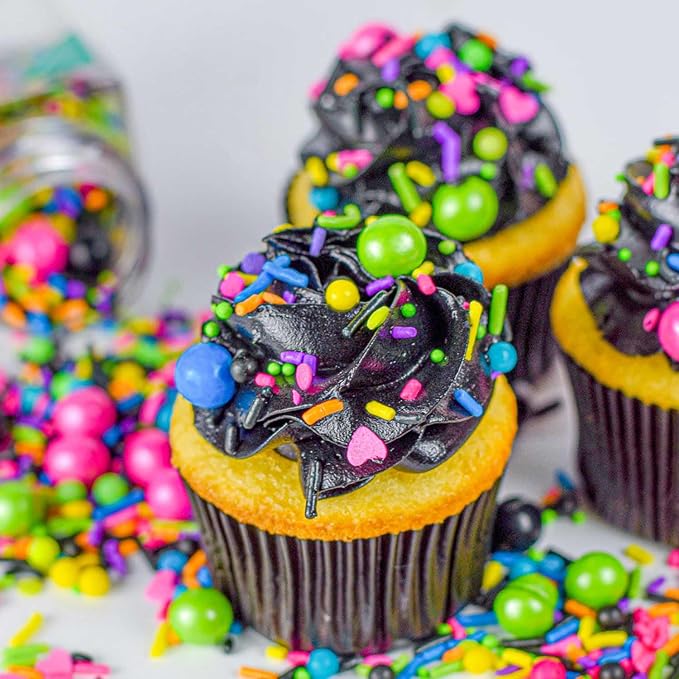 Bakebright Fancy Retro Neon Sprinkles Disco Darling Cake Mix Colorful Pink and Blue Sprinkles for Cake Cupcake Decorating Decorations 80s 90s Rock Themed Birthday Themes Parties Toppers
