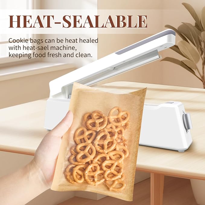 ZORRITA 200 Pack Heat-Sealable Cookie Bags with Window, 5.1 x 7.5 Inches Small Clear Front To Go Bakery Bags, Grease Resistant Kraft Paper Treat Sleeves for Packaging Snack Donut Pastry (Brown)