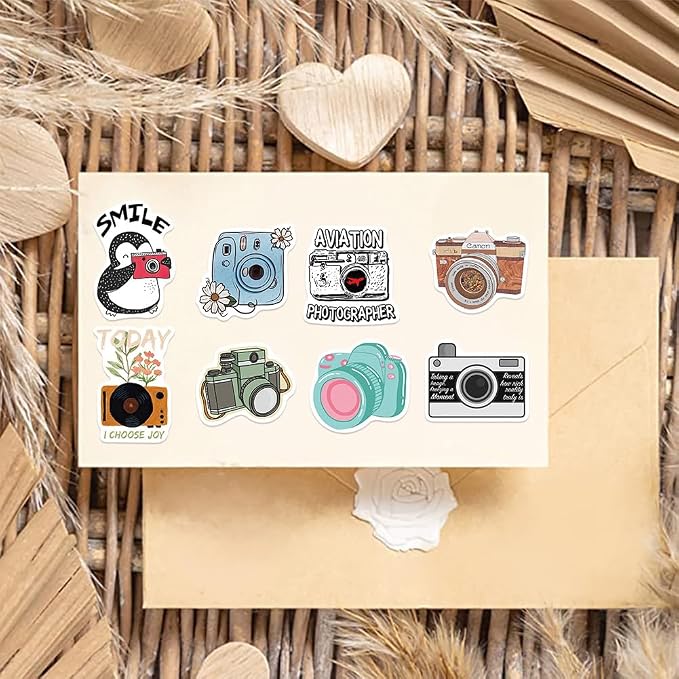 Camera Stickers |50Pcs Photography Cameraman Waterproof Vinyl Decals | Removable Resuable Sun-proof Peel and Stick for Water Bottles Laptop Luggage Cup Computer Mobile Phone Skateboard Decoration