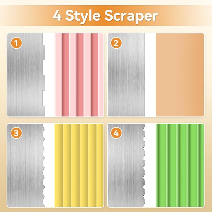 Stainless Steal Cake Scraper, 2 Pcs 8.6 inch Double Sided Patterned Edge Stripe Edge Icing Smoother, Cake Decorating Comb Pastry Cutter for Mousse Butter Cream Decoration