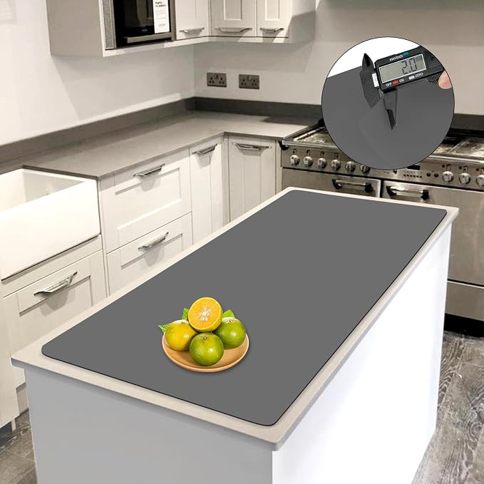 2MM Extra Thick Silicone Mats for Kitchen Counter (47.2"x23.6"x0.08"), Kitchen Island Largest Heat-Resistant Mat, Thicker Non-slip Desk Protect Mat, Multipurpose Countertop Protector, Dark Gray