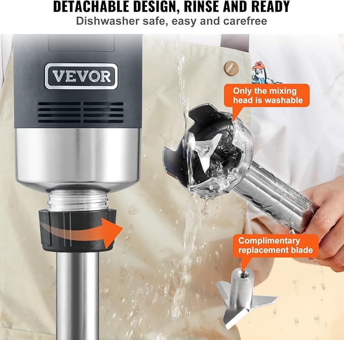 Vevor Commercial Immersion Blender, 750W, 12" Heavy Duty Hand Mixer, Variable Speed, 304 Stainless Steel Blade, Multi-Purpose