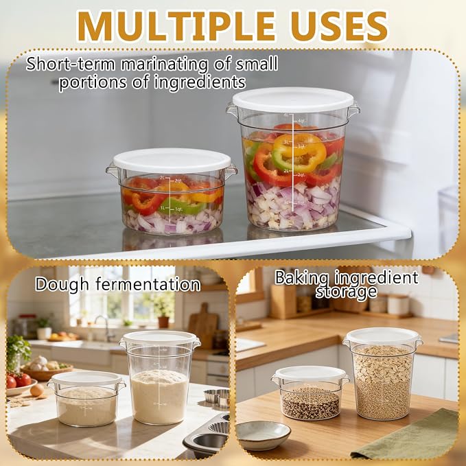 4-Piece Dough Fermentation Buckets with Lids - Dual Sizes (2Qt & 4Qt) Clear Baking Fermentation Tubs, Airtight Dough Proofing Containers for Bread, Pizza, Sourdough & Overnight Cold Ferment