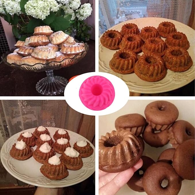 12Pcs Small Pumpkin Cake Cups, Silicone Doughnut Pans for Baking Mini Pan Molds Nonstick Donut Muffins Cupcake Fluted Tube