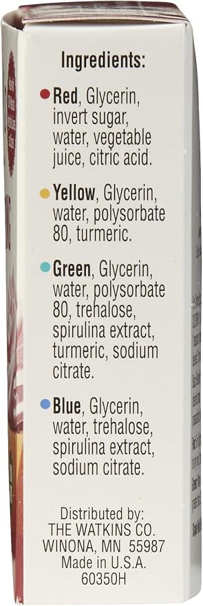 Watkins Assorted Food Coloring, 1 Each Red, Yellow, Green, Blue, 0.3 oz bottles, 4 Count (Pack of 2)