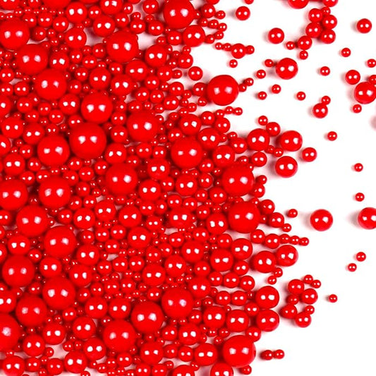 Red Pearl Sugar Sprinkles for Cake Decorating, 150g/5.29oz Mix Size, Edible Candy Pearls Cupcake Toppers, Baking Edible Cake Decorations for Holiday Wedding Party Birthday