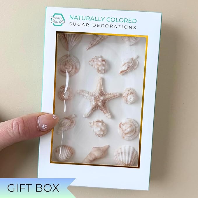 15 Dye Free Seashell Edible Cake Decorations, Vegan, Gluten-Free, Edible Cake Toppers for Cupcakes, Cookies & Desserts, by Simply Sucré (15 Pieces (Gift Box), Blue)
