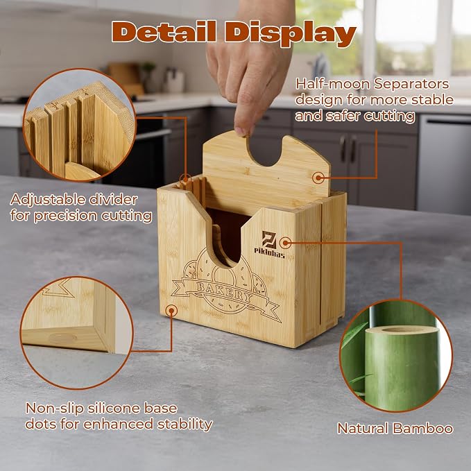 Piklohas 2025 Upgrade Bagel Slicer, Bamboo Bagel Cutter for Small and Large Bagels, Bread Slicer for Buns, English Muffins, 2 Adjustable Thickness, Anti-slip Mat, Ideal for Gift (No Knife)