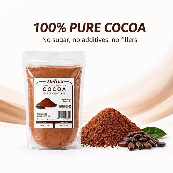 Deliux Cocoa Powder Cacao En Polvo 100% Natural Oaxaca Artisanal 500g Unsweetened Mexican Cocoa