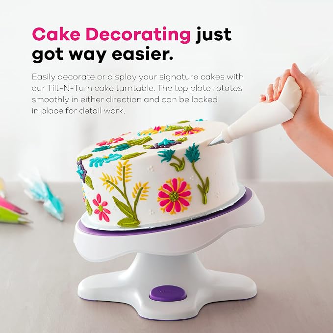 Wilton Tilt-N-Turn Ultra Cake Turntable and Cake Stand - Decorate Cakes with A Smooth Turning and Easy Tilting Turntable, Non-Slip Grip Design, 12 x 7-Inch