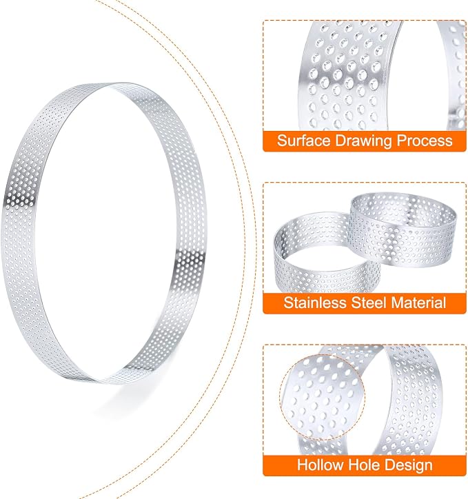 HARFINGTON 3Pcs Stainless Steel Tarts Rings 6.3" Perforated Metal Circle Baking Dessert Mousse Round Cake Ring Non Stick for Home Kitchen Food Cheese Making Tool