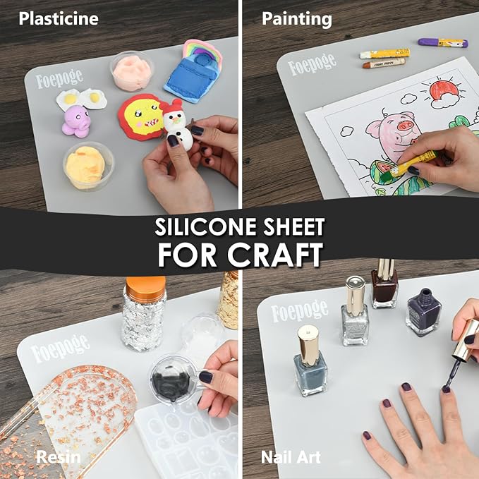 Extra Large Silicone Mat for Resin 36.2" x 24", 2MM Thick Silicone Craft Mat for Table, Multifunction Silicon Matt for Kitchen Countertop Protector Heat Resistant Placemat by Foepoge(Gray)
