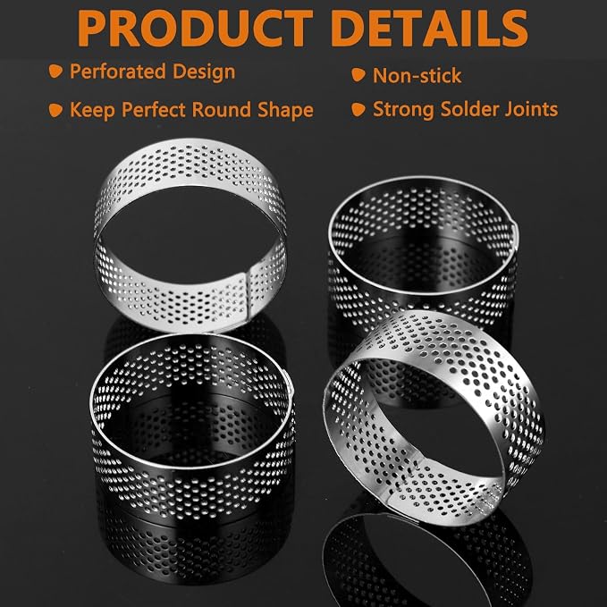 50 Pcs 1.98 Inch 304 Stainless Steel Tart Ring, Heat-Resistant Perforated Cake Mousse Ring, Round Ring Baking Small Fruit Tarte Crust Tools 5cm