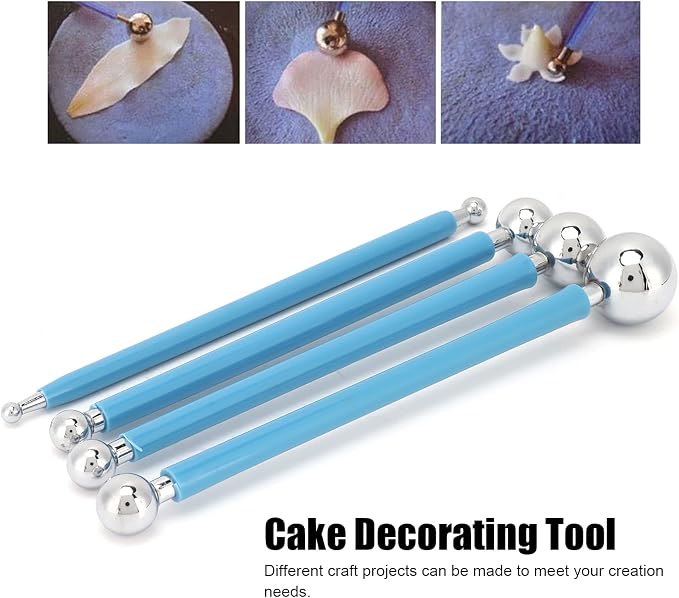 4 Pcs Stainless Steel Ball Sculpting Tool Set for Fondant Cake Decoration Clay Modeling Handcraft Baking Nail Art Creative Craft Kit with 8 Ball Heads