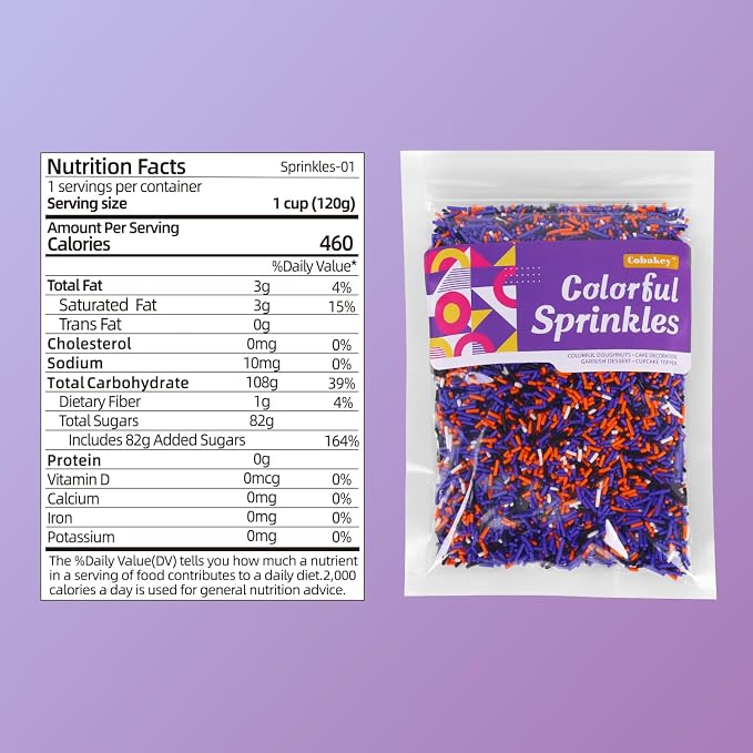 Halloween Jimmies Sprinkles Bulk - 7 oz Black Orange Purple White Jimmies Mix for Cake Decorating, Edible Cookie Cupcake Decorations for Spooky Halloween Baking & Party Treats
