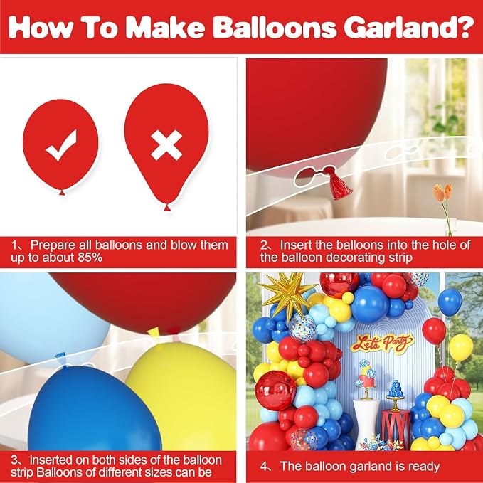 Red Blue Yellow Balloon Arch Garland Kit with Gold Star Foil Balloons Red 4D Round Ball Balloons for Birthday Party Carnival Circus Theme Decorations
