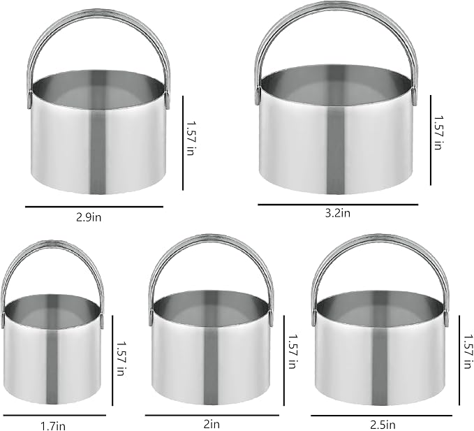 5 Pack Cookie Cutters, Round Metal Biscuit Cutter with Handle, Stainless Steel Circle Baking Tools for Dough Pastry and Cake, Dishwasher Safe