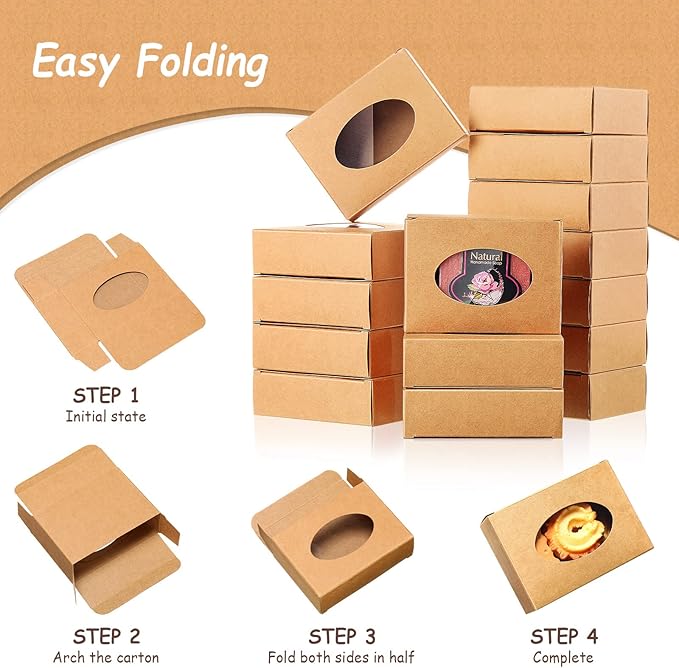 Spakon 30 Pcs Soap Boxes for Homemade Soaps 3.8 x 2.8 x 1.2 Inch Rectangle Soap Boxes with Window Small Gift Wrapping Box for Soaps Packaging Bakery Cookies Candy Party Favor Supplies(Brown)