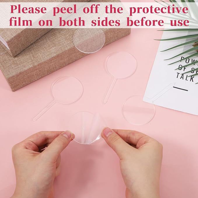24 Pieces 2 Inch Round Clear Acrylic Cupcake Toppers Sticks, Blank DIY Cake Stick Toppers for Birthday Wedding Baby Shower Party Decoration