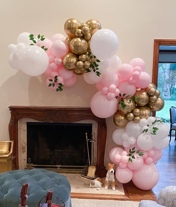 Pink and White Gold Balloons Arch Kit,154pcs 18/10/5inch Pastel Pink White and Metallic Gold Latex Balloons for Women Girls Birthday Baby Shower Wedding Bridal Shower Party Decorations