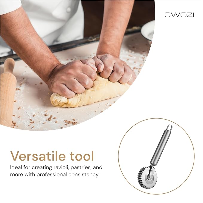 Pastry Crimper - Stainless Steel Ravioli Cutter for Kitchen - Pasta Wheel for Cutting, Sealing, and Crimping Fresh Pasta