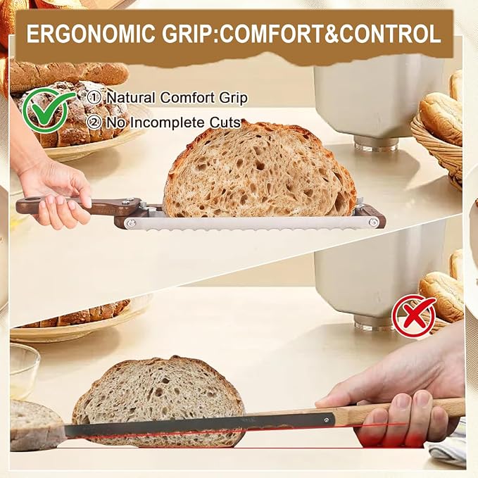 Adjustable Bread Knife for Homemade Bread,Upgraded Bread Slicer for Homemade & Sourdough Loaves,Stainless Steel Serrated Blade Precision Thickness Guide- Ideal Gift for Bakers