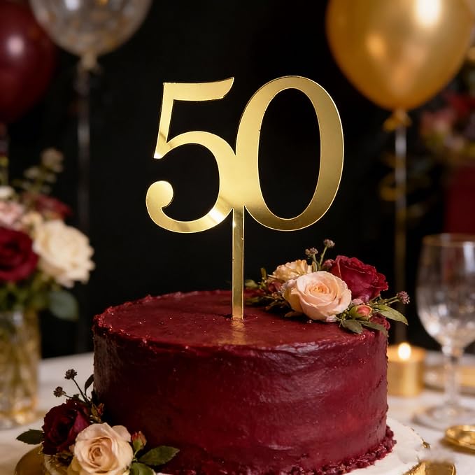 50th Birthday Cake Topper,Gold Mirror Acrylic Cheers to 50/Fifty Years Old,Number 50 Themed Party for Vow Renewal Wedding Anniversary Birthday Celebration Accessory Party Supplies Perfect Ideas