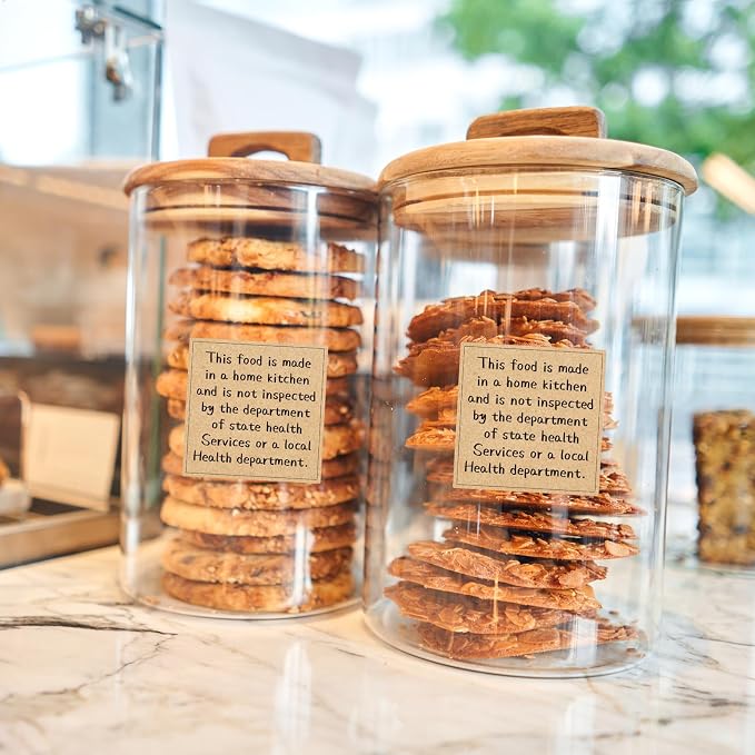 800pcs Cottage Food Law Labels 1.5x1.5 in Square - Kraft Brown | Made in a Home Kitchen Sticker Inspection Statement Ingredient Label for Homemade Bakery Farmers Market Food Packaging