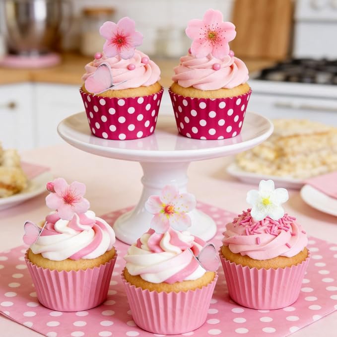 85 Pcs Edible Flowers Cake Decorations - Edible Wafer Paper Flowers & Butterflies Cupcake Toppers for Wedding Birthday Party Cake Decorating